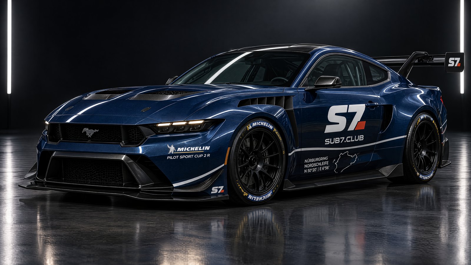 Metallic blue Ford Mustang GTD documented by SUB7